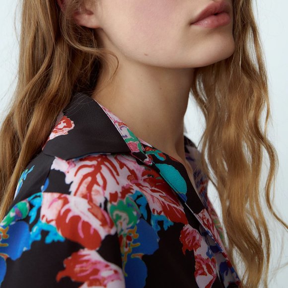 Zara black pink floral blouse shirt top S SM Small - Picture 15 of 16